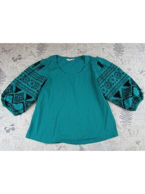 NEW Chico's Embroidered Puff Sleeve Popover top t womoens chicos 3 XL